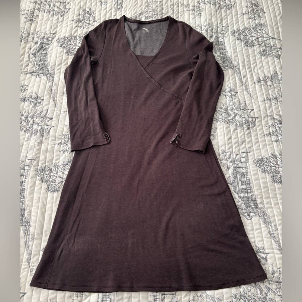 Horny Toad Chocolate Brown Long Sleeve Faux Wrap Dress Women’s Size L
